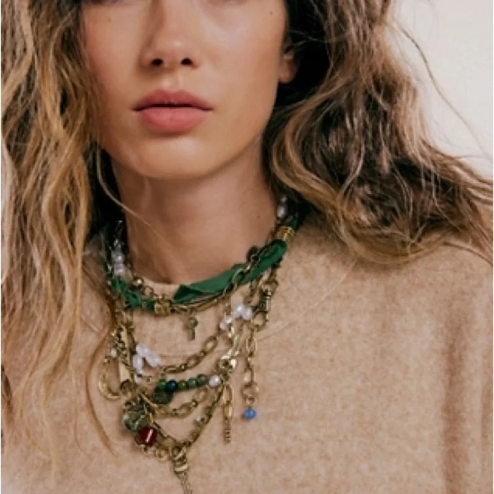 Free People Risktaker Layered Charm Necklace in green and gold - Picture 4 of 5